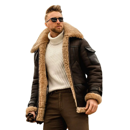 A New Fashion Men's Fleece Jacket with Turn Down Fur Collar